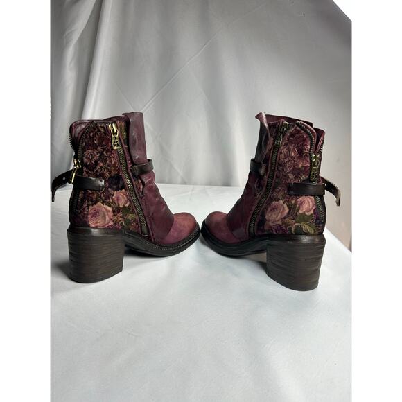 Women's A.S.98. Airstep Burgundy floral Leather Biker Ankle Boho Boots Sz37 EUR - Picture 11 of 12